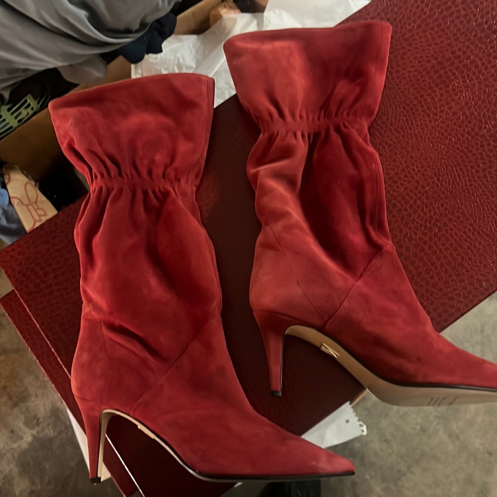 Tamara Mellon Marfa Slouchy Calf Boot Red Suede size 8.5